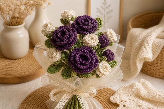 Crochet Rose Flower Bouquet Pattern PDF, Realistic Rose Crochet Pattern, Handmade Gift Flowers, Beginner Friendly Floral Crochet