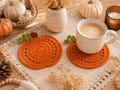 Crochet Pumpkin Coaster Pattern PDF, Halloween Coasters, Fall Mug Rug, Pumpkin Mug Rug, Thanksgiving Table Decor, Autumn DIY Crochet