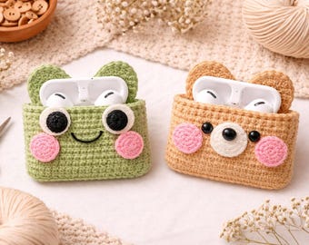 Schema per portafoglio all'uncinetto con simpatici animali, porta carte a forma di orso e rana in formato PDF, porta carte regalo Kawaii fai da te, piccolo portamonete all'uncinetto in formato PDF
