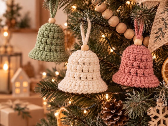 Crochet Bell Pattern Christmas Ornament PDF Crochet Tree Decor Pattern Handmade Bell Keychain Gift Topper Holiday Decor Beginner Crochet DIY