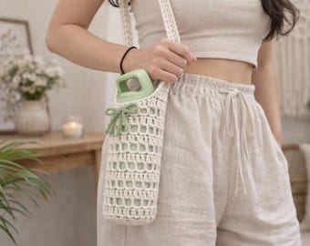 Crochet Water Bottle Holder Pattern, Mesh Bottle Bag Crochet PDF, Crossbody Bottle Holder DIY, Functional Crochet Bag, Beginner Gift Idea