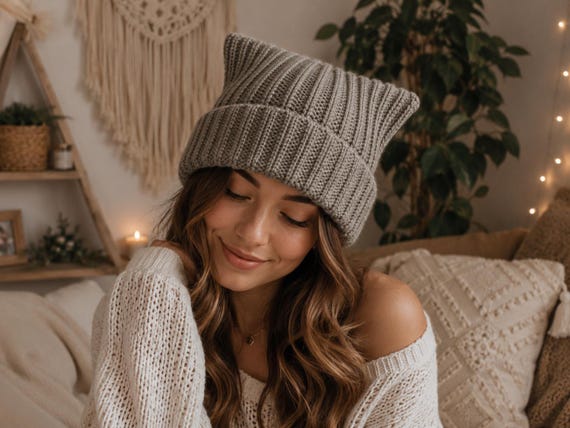 Crochet Cat Ear Beanie Pattern PDF Ribbed Cat Hat Crochet Pattern Beginner Crochet Beanie Kawaii Hat Pattern Anime Cosplay Winter Hat