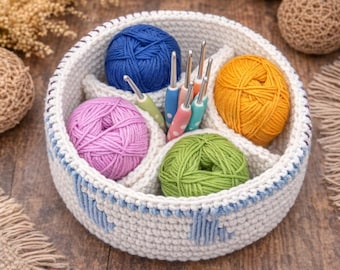 Large Crochet Storage Basket Pattern, Organizer with Divider DIY, Aesthetic Desk Vanity Basket, Modern Home Decor Crochet Pattern PDF