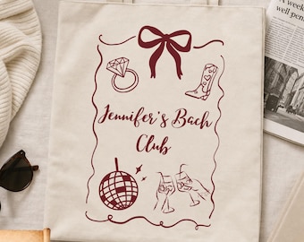 Custom Bachelorette Tote Bag, Personalized Bach Club Tote Bag, Custom Bachelorette Tote, Cowgirl Disco Bridal Party Bag, Zippered Tote