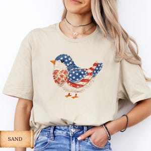 Patriotic Bird Shirt, American Flag Bird Tee, 4th Of July Shirt, Independence Day Gift, Folk Art Americana Shirt, Print Only - Not a Patch