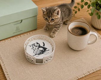 HueForge 3D Printed Cat Coasters | Artistic Kitten Drink Coasters | Coffee Table Decor