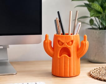 Funny 3D Printed Cactus Pen Holder – Grumpy Office Desk Organizer
