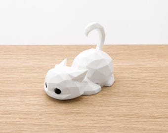 Low Poly Cat Figurine | Geometric Cat Statue, Modern Desk Decor