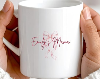 Personalized Mama Mug with Kids Name, Custom Mom Gift, Mother’s Day Mug, Coquette Bow Cup, Gift for Mom from Kids, First Time Mommy Birthday