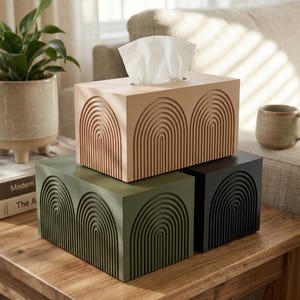 Modern Arch Tissue Box Cover for Large Kleenex (230 Count) | Boho Bathroom Decor | 3D Printed Rectangular Tissue Holder | Neutral Home Decor