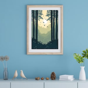 The Morning Chorus, Forest Wall Art, Singing Birds, The Golden Invitation - Morning Dawn Print, Deep Forest Birds Silhouette Art
