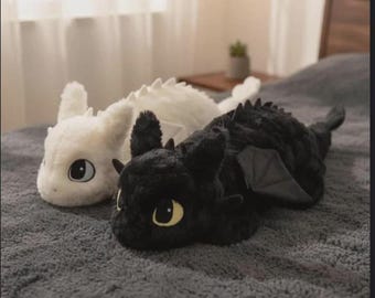 Night Fury Dragon Stuffed Toy – Large Toothless Inspired Plush Pillow, 55cm