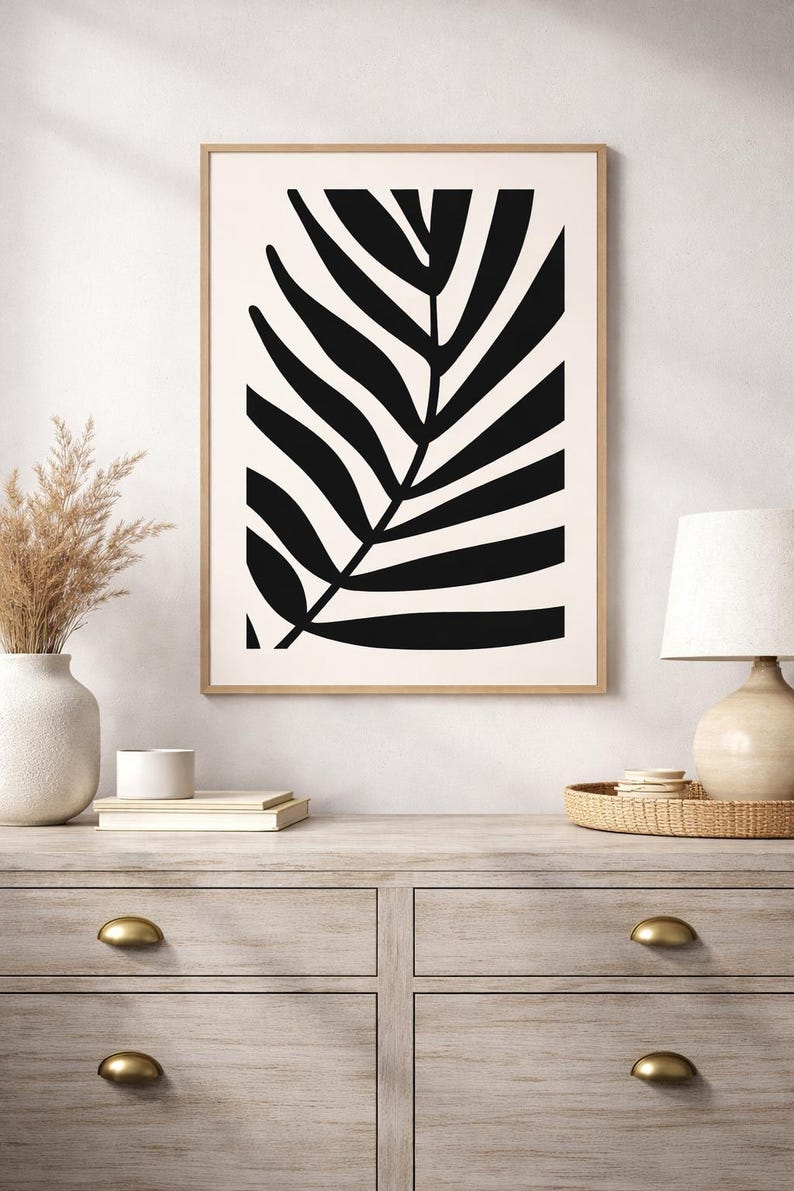 Black and White Botanical Wall Art, Minimalist Leaf Print, Abstract ...