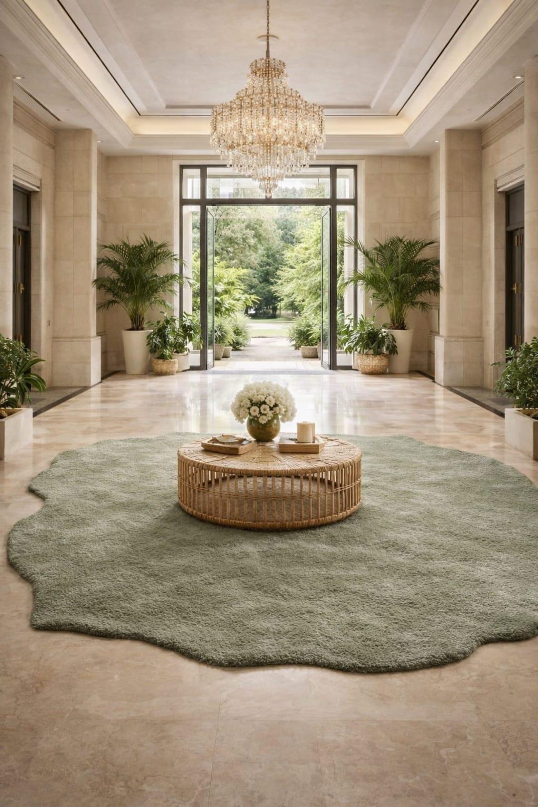 Hand Tufted Green Irregular Shape Area Rug Soft Plush Modern Organic ...