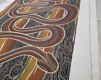 Original Aboriginal Snake Artwork – S. Hunter Hand-Painted Canvas (800x500mm)