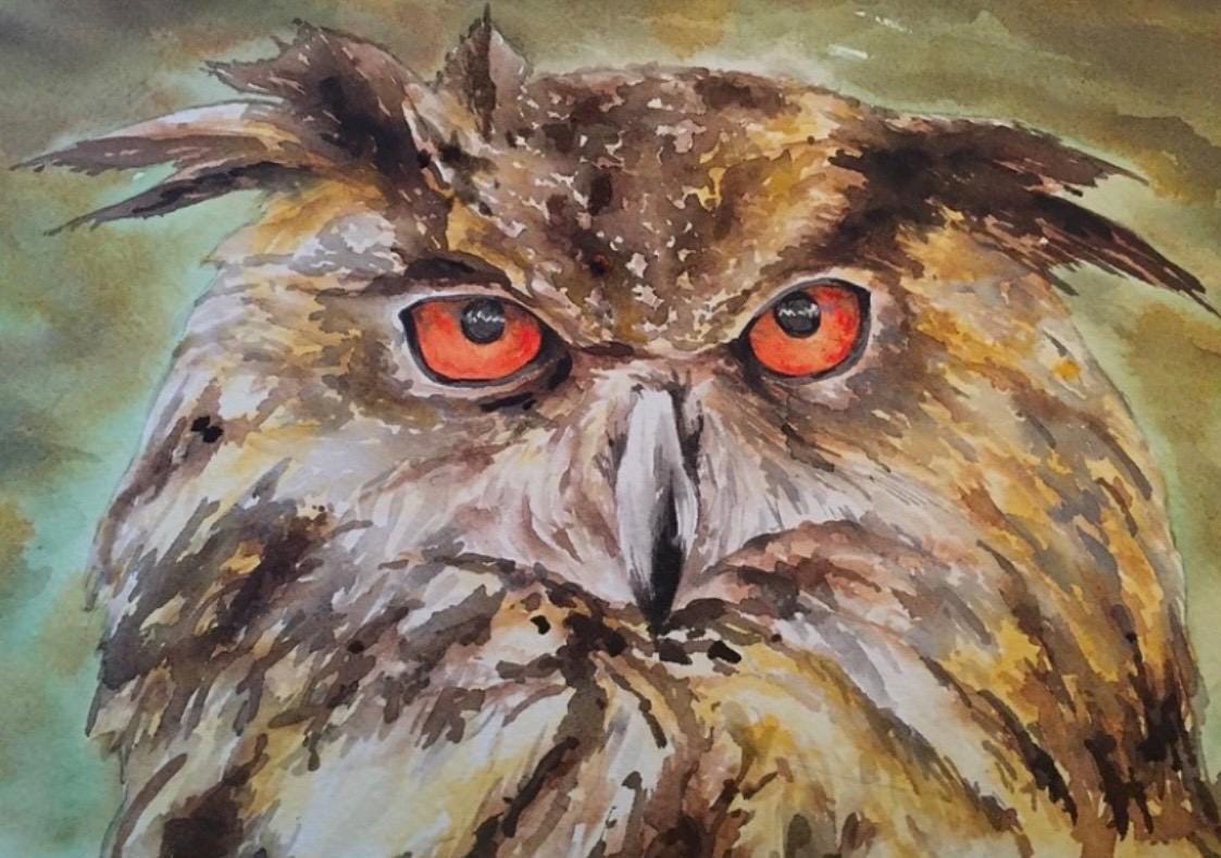Twilight watch- original owl watercolour print, numbered and signed.