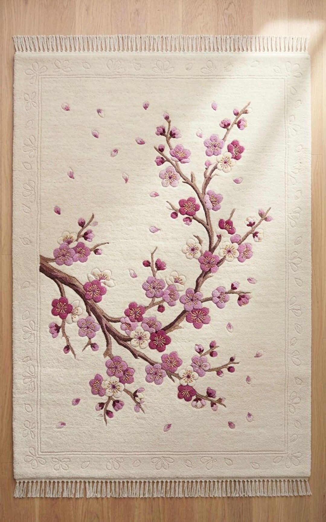 Hand Tufted 5x7 Wool Area Rug Cherry Blossom Floral Design Luxury ...