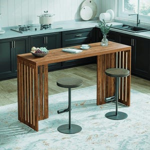 63" Industrial Bar Height Console – Narrow Wooden Counter Island Kitchen Small Spaces