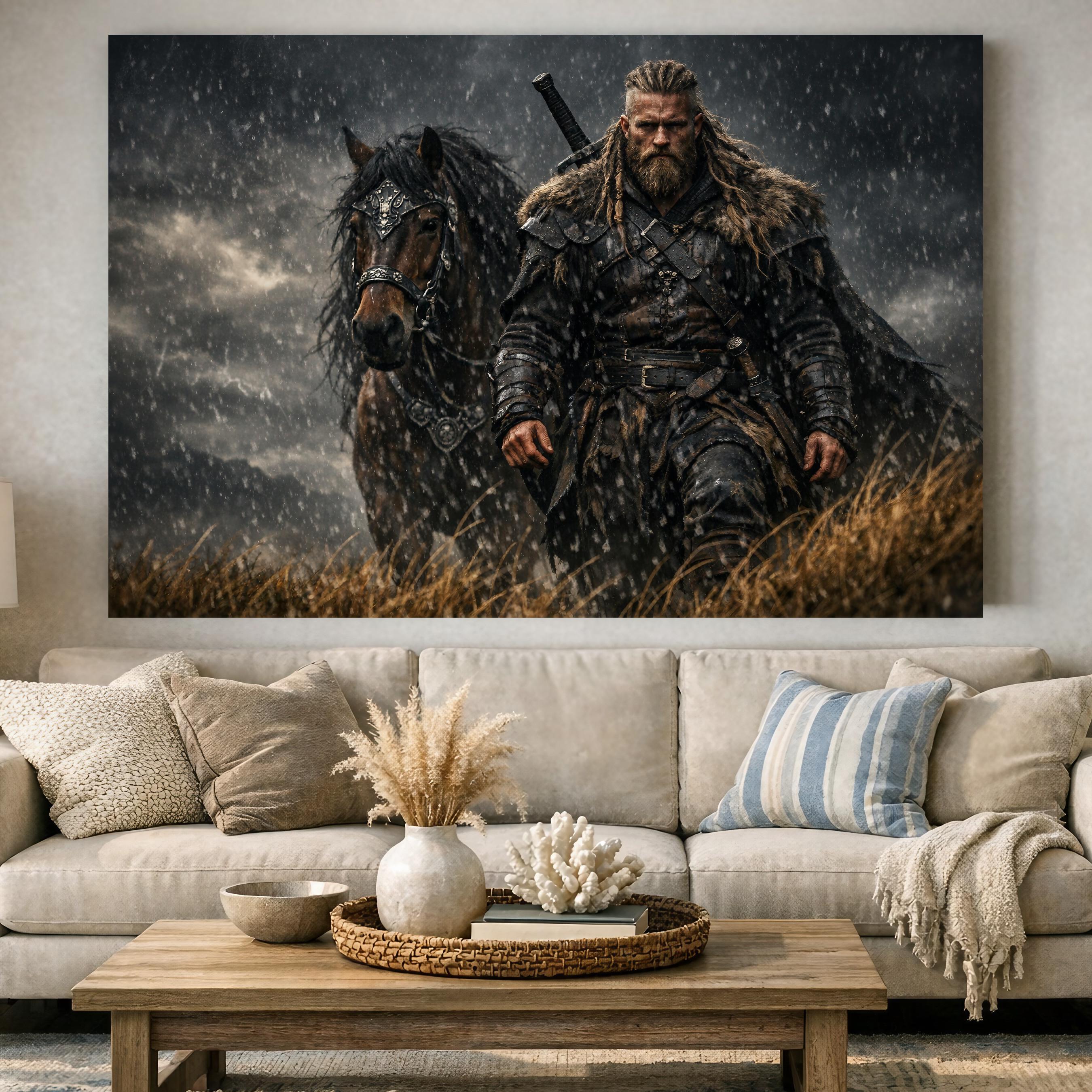 Viking Warrior Canvas Norse Battle Art Medieval Knight Horse Dark ...