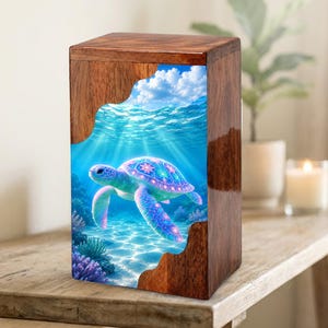 Sea Turtle Urn For Ashes Women - Custom Ocean Turtle Large Keepsake Urns Box