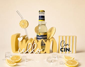 Limon Cello - Limoncello Spritz Geschenk Set mit Untersetzer und Glasstrohhalm - optional mit dazu passenden Flaschenöffner "Cin Cin"