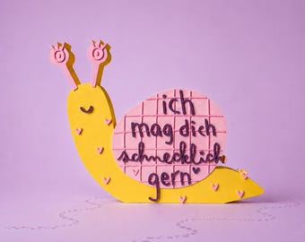 Schnecken Deko Aufsteller „ich mag dich schnecklich gern“ – freistehende 3D-Druck Spruchdeko | Geschenk für Lieblingsmenschen