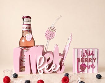 Lillet Fee - Lillet Spritz Geschenk Set mit Untersetzer und Glasstrohhalm - optional mit dazu passenden Flaschenöffner "Wild Berry Love"