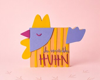 Huhn Deko Aufsteller „Du verrücktes Huhn“ – freistehende 3D-Druck Spruchdeko | Geschenk für Lieblingsmenschen