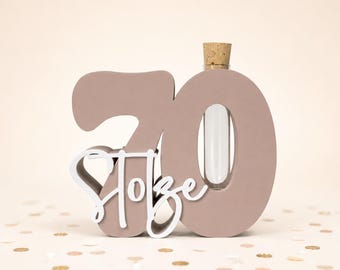 Personalisierter Zahlenaufsteller mit Reagenzglas | Geldgeschenk zum runden Geburtstag, Vase & Erinnerung, 30 40 50 60 | Minimal Design