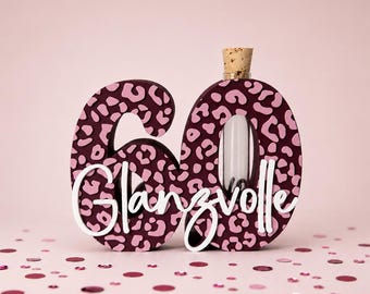 Personalisierter Zahlenaufsteller mit Reagenzglas | Geldgeschenk zum runden Geburtstag, Vase & Erinnerung, 30 40 50 60 | Leo Look Design