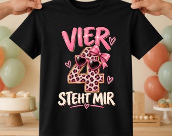 4th Birthday Shirt for Girls, Four Suits Me, Pink Leopard Print Number 4, Children's Birthday Shirt, Fourth Birthday Gift
