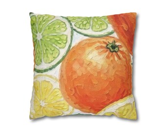 Citrus Fruit Pattern Pillowcase | Orange Lime Lemon Square Pillowcase