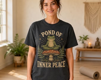 Yoga Frog Shirt, Meditation Frog Comfort Colors Tee, Vintage Mushroom Cottagecore Gift for Yoga Lover
