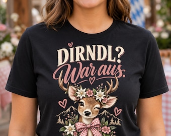 Oktoberfest shirt for women, dirndl style with deer and flowers, fun dirndl alternative, traditional shirt for the folk festival
