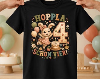 Bunny children's T-shirt for 4th birthday, Oops, already four! Birthday shirt for girls