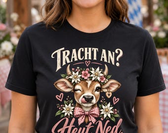 Oktoberfest Shirt for Women, traditional Bavarian style with cow and edelweiss, fun dirndl alternative, traditional shirt for the folk festival
