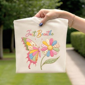 Just Breathe Butterfly Flower T-shirt | Boho Patchwork Floral Tee