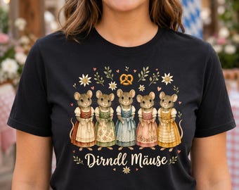 Dirndl Mouse Shirt for Women | Funny Traditional Watercolor T-Shirt | Oktoberfest Beer Tent Group Outfit | Girls' Night Out Gift