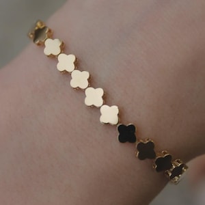 Solides 14k Gold seqiive Kleeblatt Kettenarmband, eleganter Armreif Schmuck