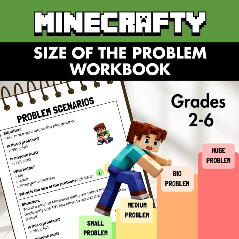 Size of the Problem Workbook for Minecrafters | Big vs Small Problems | Social Skills Printable for Autism, Grade 2-6 image 1