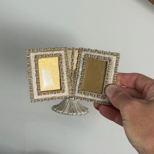 Vintage Florenza Double Picture Frame | Mini Gold Tone Ornate Vanity Decor