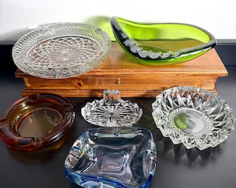 Vintage Glass Ashtray Collection | Mid Century Ashtrays | Amber Blue Green Clear Glass | MCM Barware Decor | Choose Your Style
