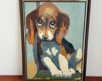 Vintage Paint by Number Dog Set | Beagle Boxer Puppy Mid Century Decor (9x12)