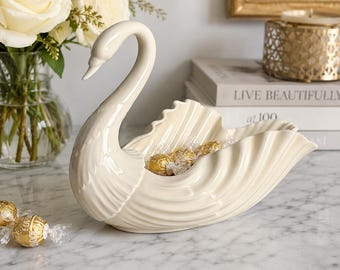 Vintage Large Lenox Swan Trinket Dish Porcelain Coquette Vanity Decor Centerpiece Planter