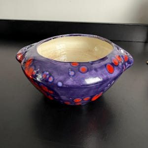 Handmade Studio Pottery Planter, Purple & Red Ceramic Cachepot, Whimsical Artisan Flower Pot, Maximalist Decor