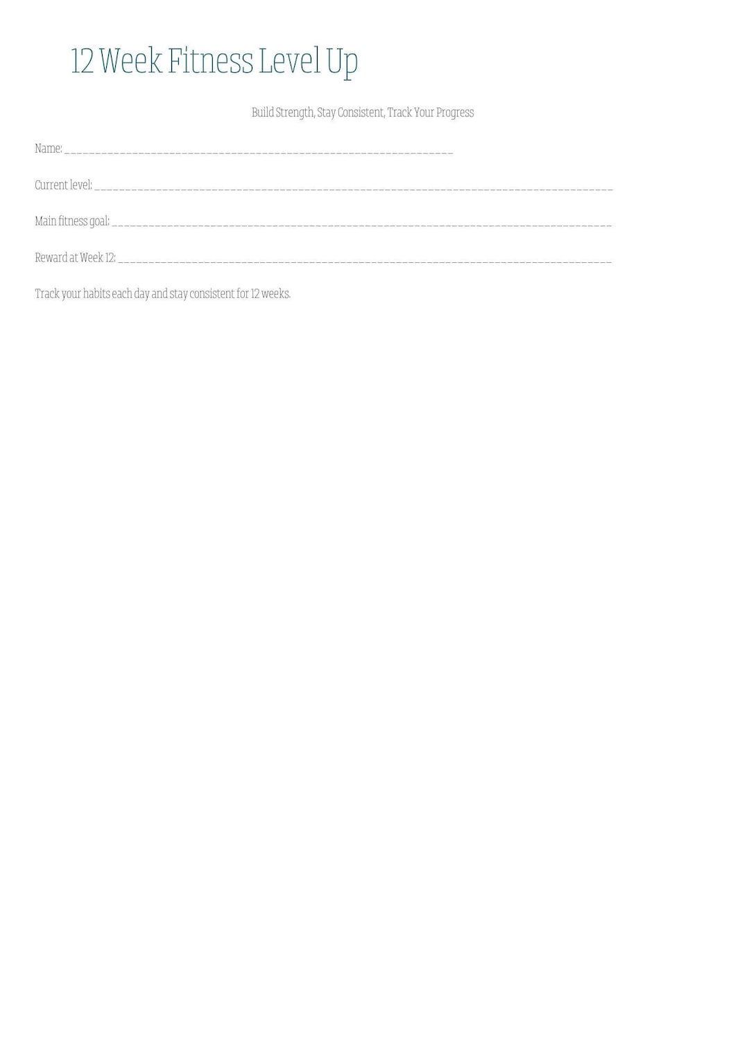 12 Week Fitness Tracker | Gym Workout, Habit & Progress Log (PDF ...