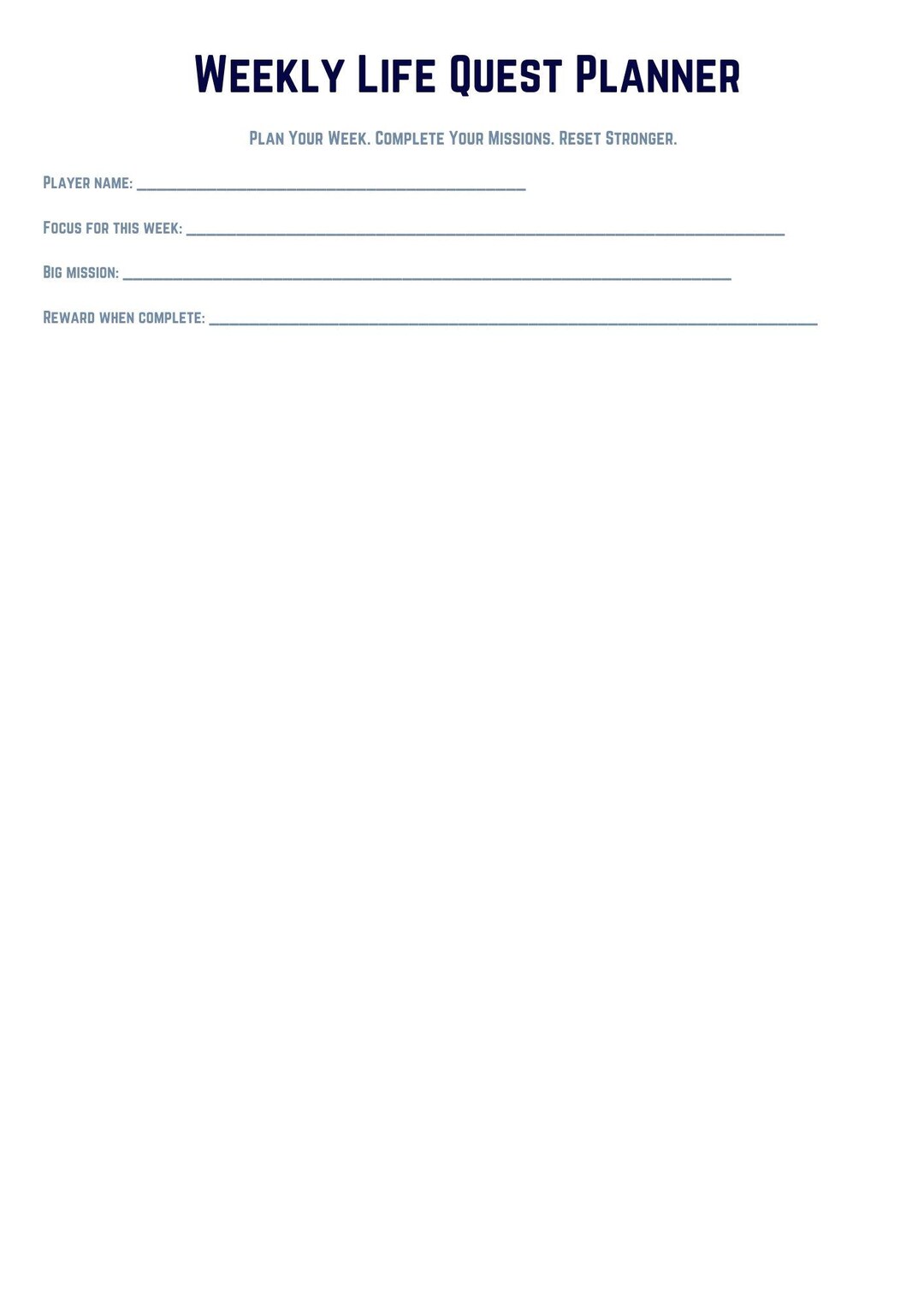 Weekly Reset Planner Printable | Gamified Life Planner | Habit & Goal ...