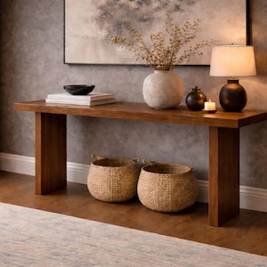 Walnotenhouten consoletafel – Japandi minimalistisch entreemeubel – handgemaakt massief hout
