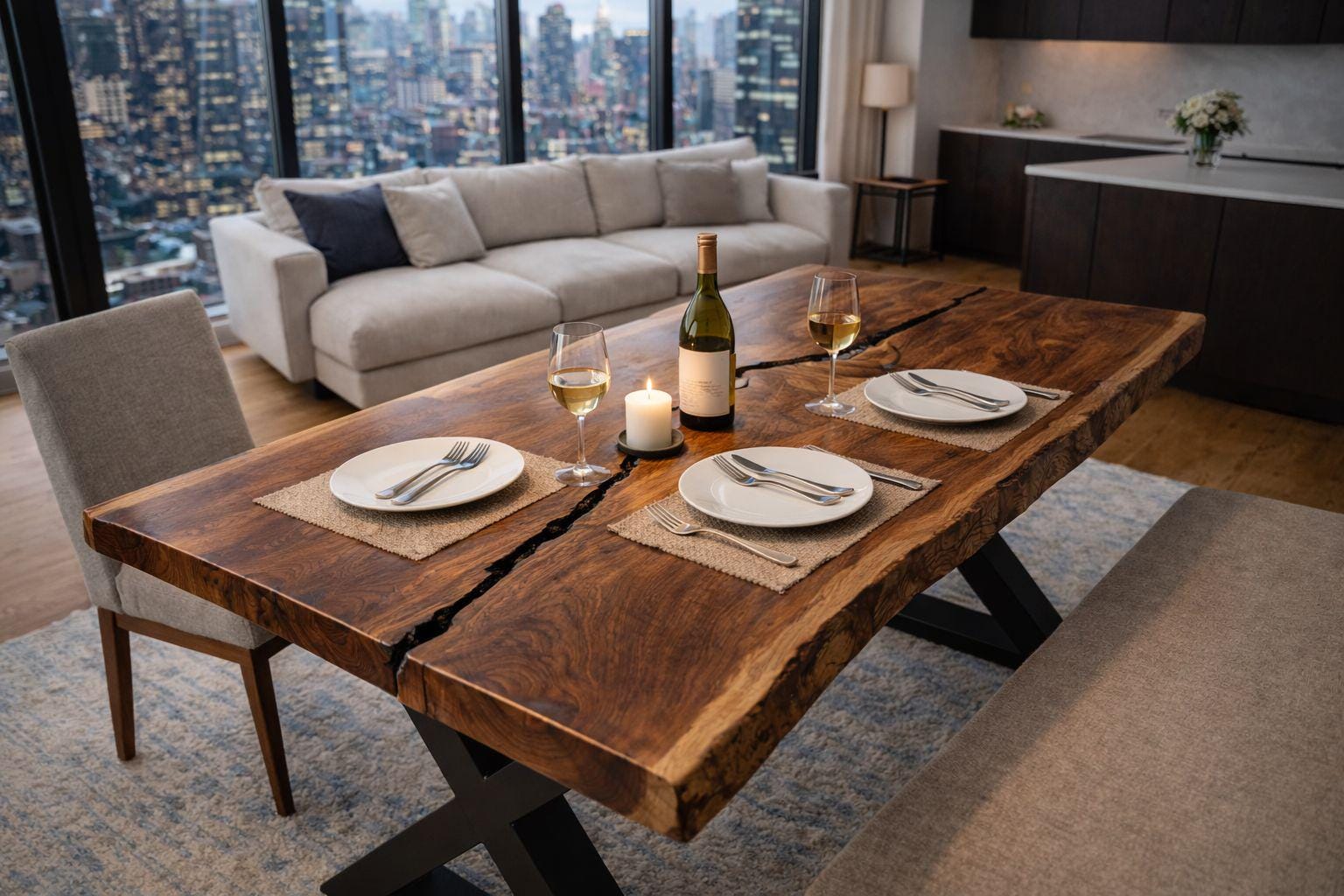 Solid Walnut Live Edge Dining Table, Handmade Wood, Custom Size Natural ...
