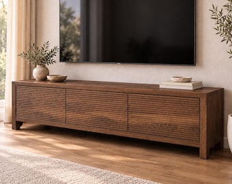 Solid Walnut TV Stand, Fluted Media Console, Modern Wood Entertainment Center, Custom Size